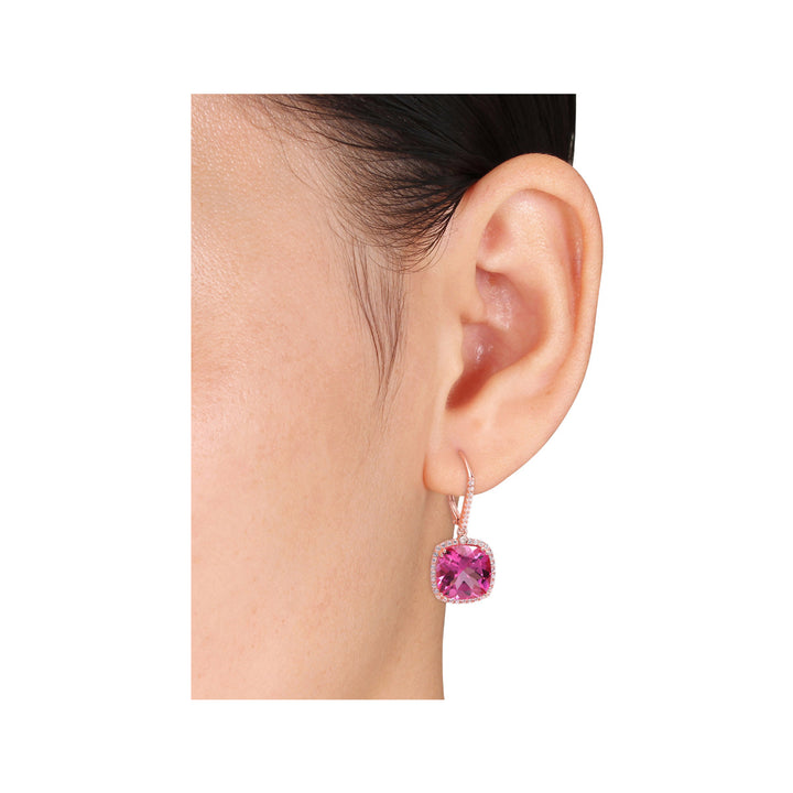 1.18 Carat (ctw) Lab-Created Pink Sapphire Solitaire Halo Earrings in Sterling Silver Image 4