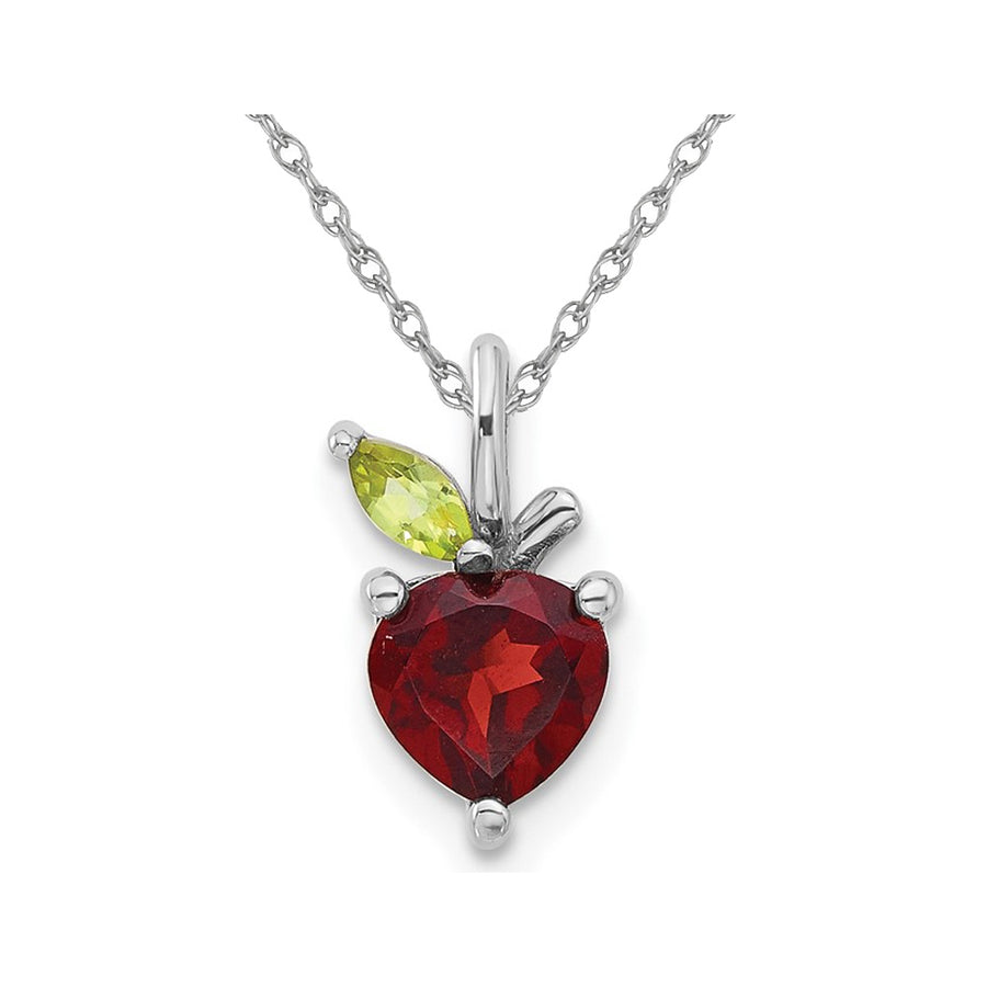 1.11 Carat (ctw) Garnet and Peridot Apple Charm Pendant Necklace in Sterling Silver with Chain Image 1