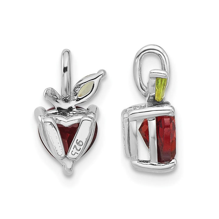 1.11 Carat (ctw) Garnet and Peridot Apple Charm Pendant Necklace in Sterling Silver with Chain Image 3