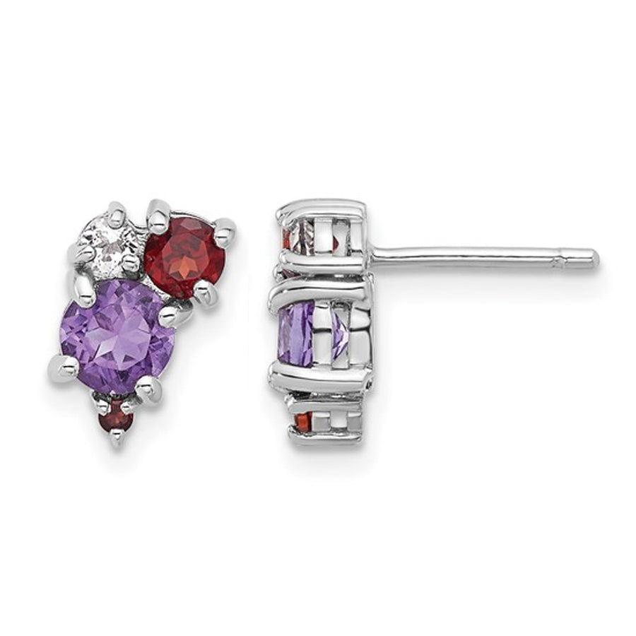1.64 Carat (ctw) Amethyst and Garnet Button Earrings in Sterling Silver Image 1