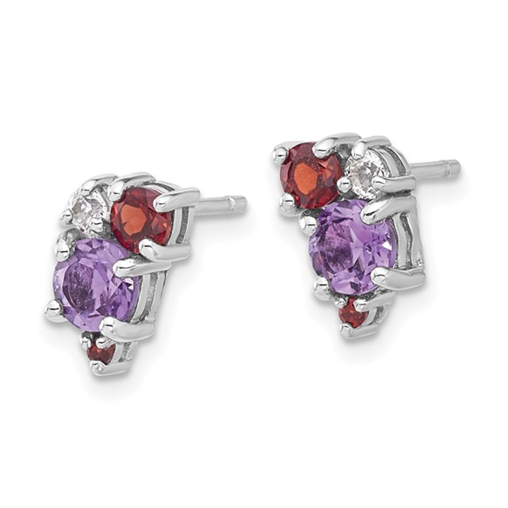 1.64 Carat (ctw) Amethyst and Garnet Button Earrings in Sterling Silver Image 4