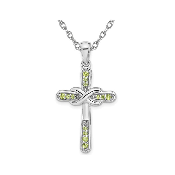 1/3 Carat (ctw) Peridot Cross Pendant Necklace in Sterling Silver with Chain Image 1