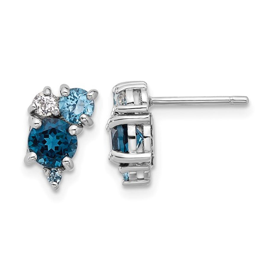 1.92 Carat (ctw) London and Swiss Blue Topaz Button Earrings in Sterling Silver Image 1