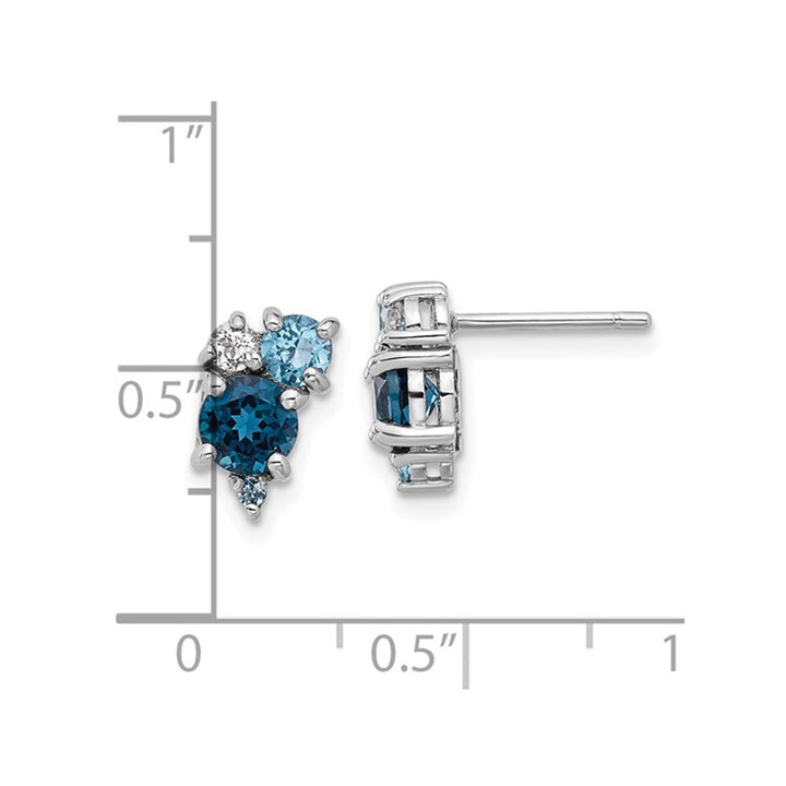 1.92 Carat (ctw) London and Swiss Blue Topaz Button Earrings in Sterling Silver Image 3