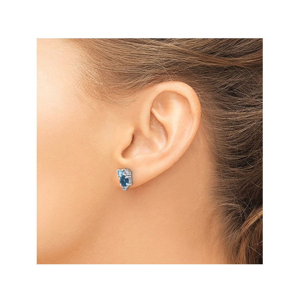 1.92 Carat (ctw) London and Swiss Blue Topaz Button Earrings in Sterling Silver Image 4