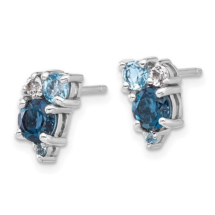 1.92 Carat (ctw) London and Swiss Blue Topaz Button Earrings in Sterling Silver Image 4