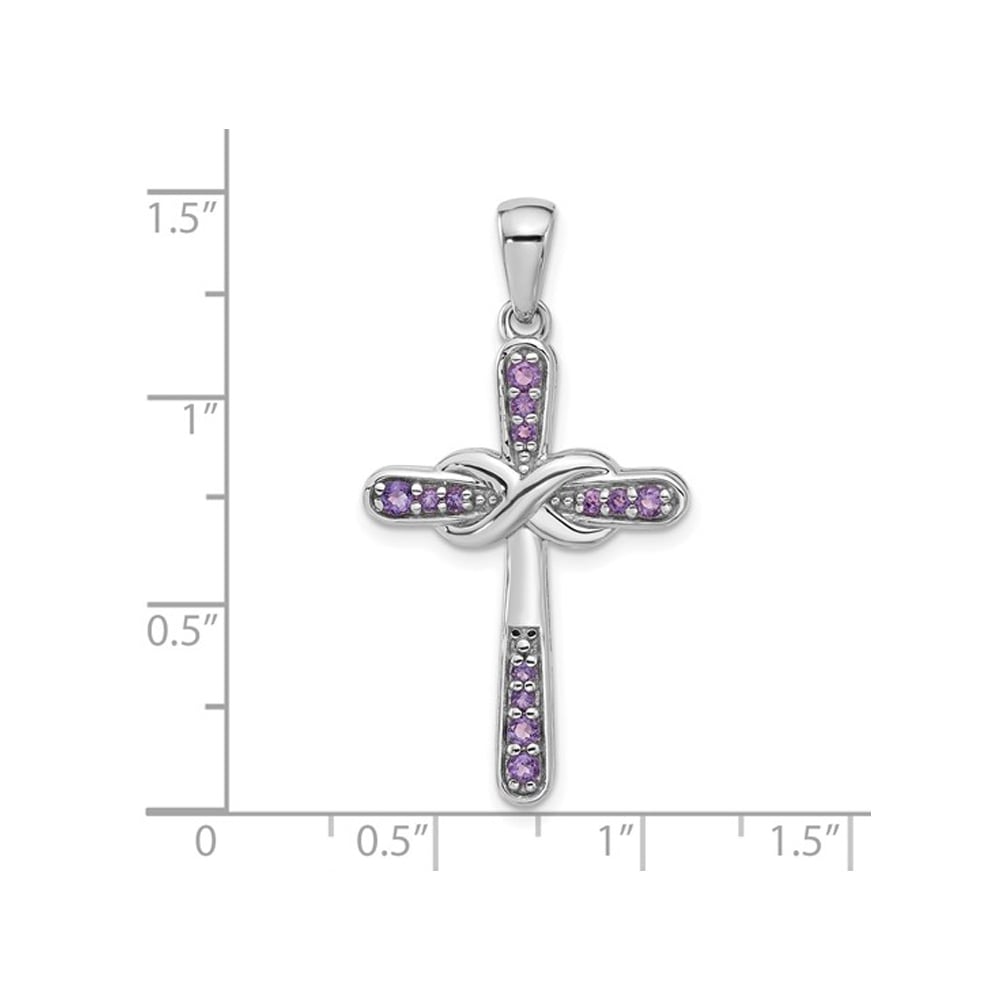 1/4 Carat (ctw) Amethyst Cross Pendant Necklace in Sterling Silver with Chain Image 2