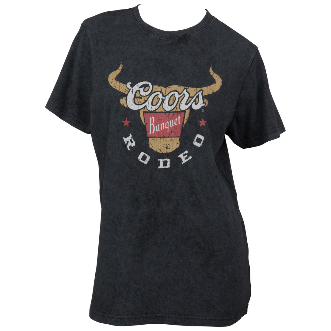 Coors Banquet Rodeo Long Horns Logo Distressed Womens T-Shirt Image 1