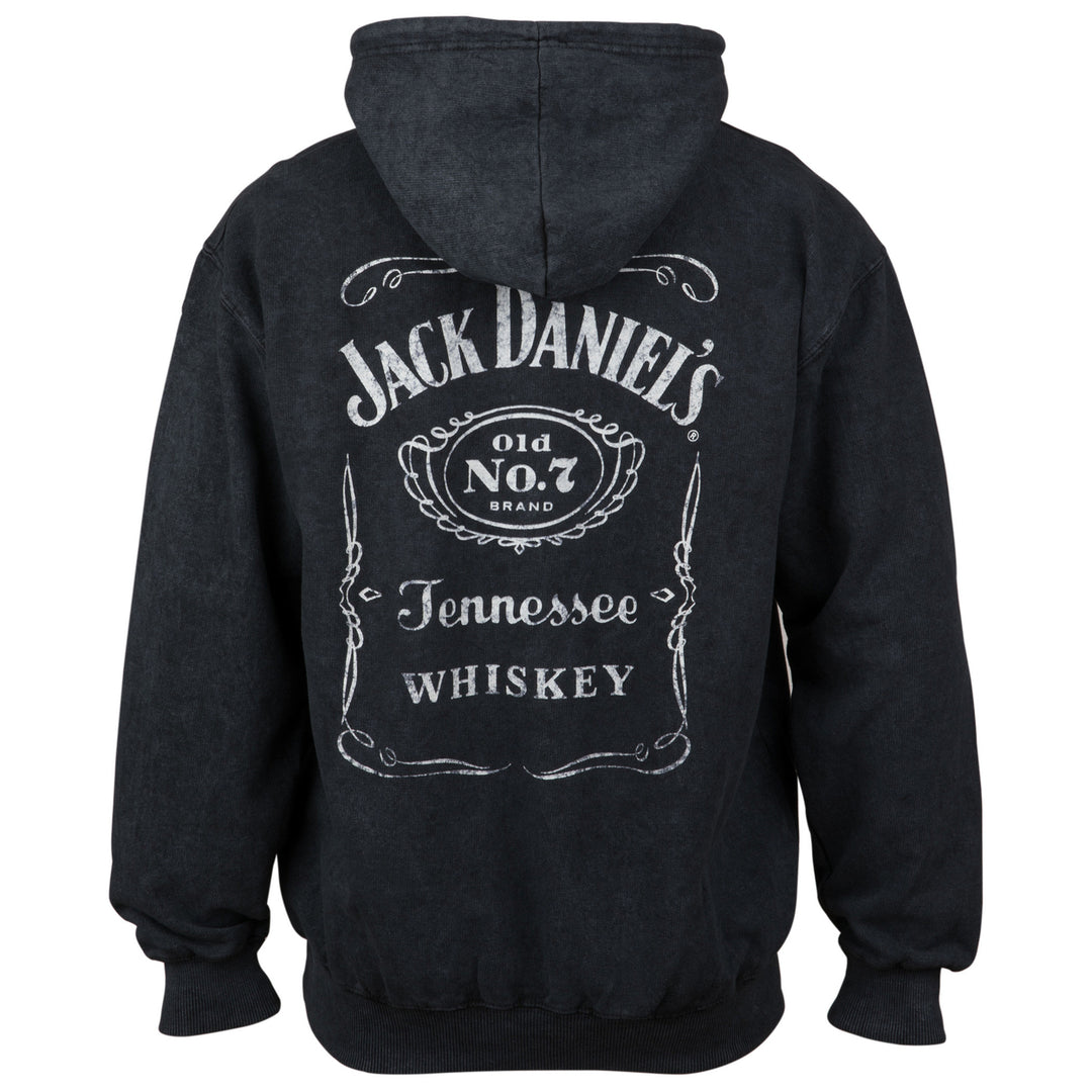 Jack Daniels Label Mineral Wash Front and Back Print Pull-Over Hoodie Image 3