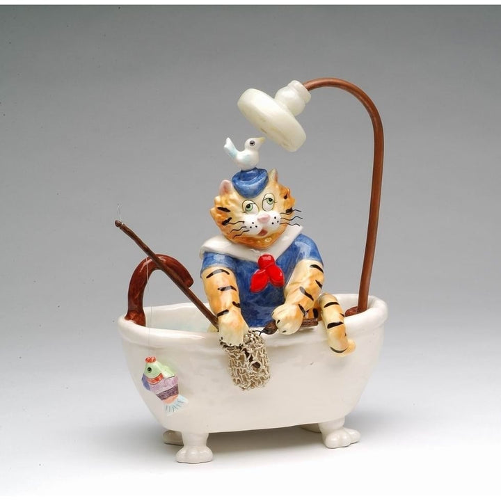 Ceramic Cat Cleaning Bathtub Figurine 7.1in Gift for Cat Image 3