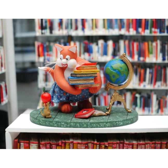 Busy Cat Teacher Figurine 6 5/8 inch Desk Decor Image 1