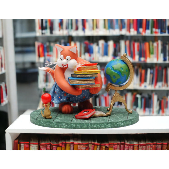 Busy Cat Teacher FigurineGift for Librarian, Image 1