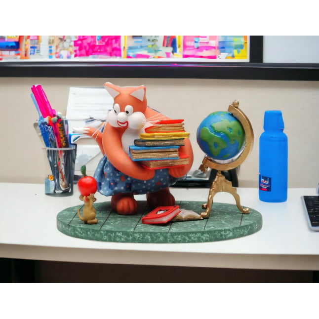 Busy Cat Teacher Figurine 6 5/8 inch Desk Decor Image 2