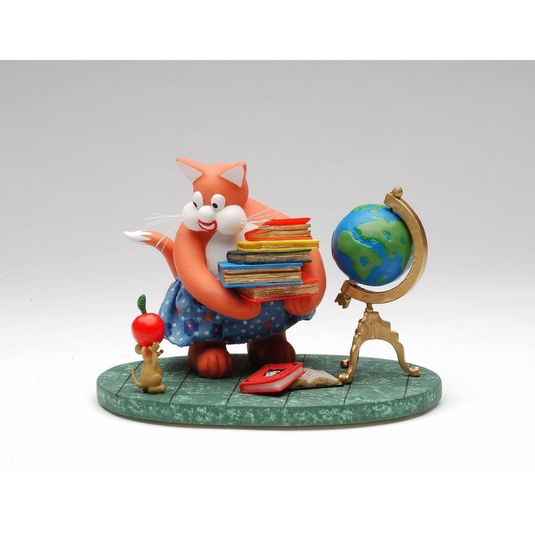 Busy Cat Teacher Figurine 6 5/8 inch Desk Decor Image 3