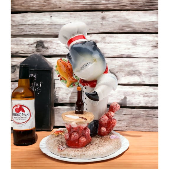 Ceramic Shark Chef Figurine 5 3/8" Home Kitchen Image 1