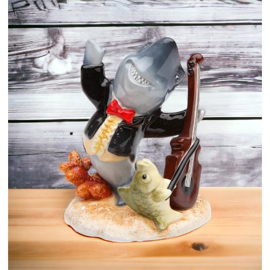 Ceramic Shark Musician Figurine 4.5 inches  Shark Image 2