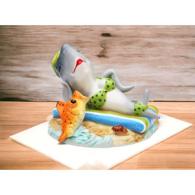 Ceramic Sunbathing Shark Figurine 3 3/8" Beach Decor Shark Image 2