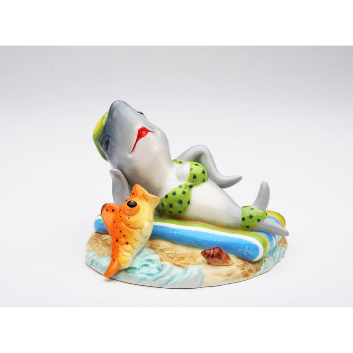 Ceramic Sunbathing Shark Figurine 3 3/8" Beach Decor Shark Image 3