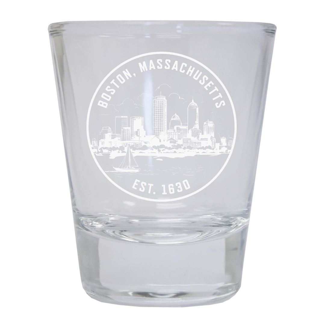 Boston Massachusetts Souvenir 1.5 Ounce Engraved Shot Glass Round Image 1