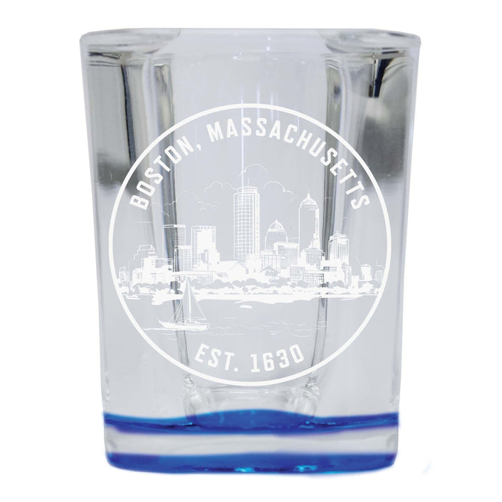 Boston Massachusetts Souvenir 2.5 Ounce Engraved Shot Glass Square Base Image 1