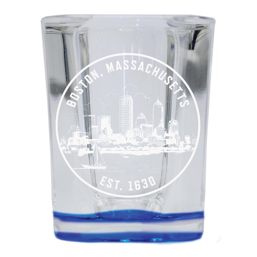 Boston Massachusetts Souvenir 2.5 Ounce Engraved Shot Glass Square Base Image 1