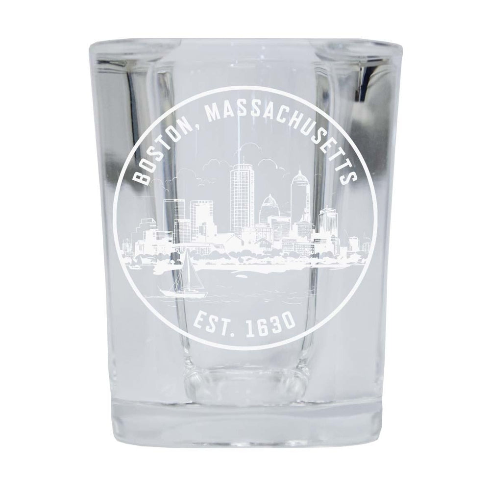 Boston Massachusetts Souvenir 2.5 Ounce Engraved Shot Glass Square Base Image 2