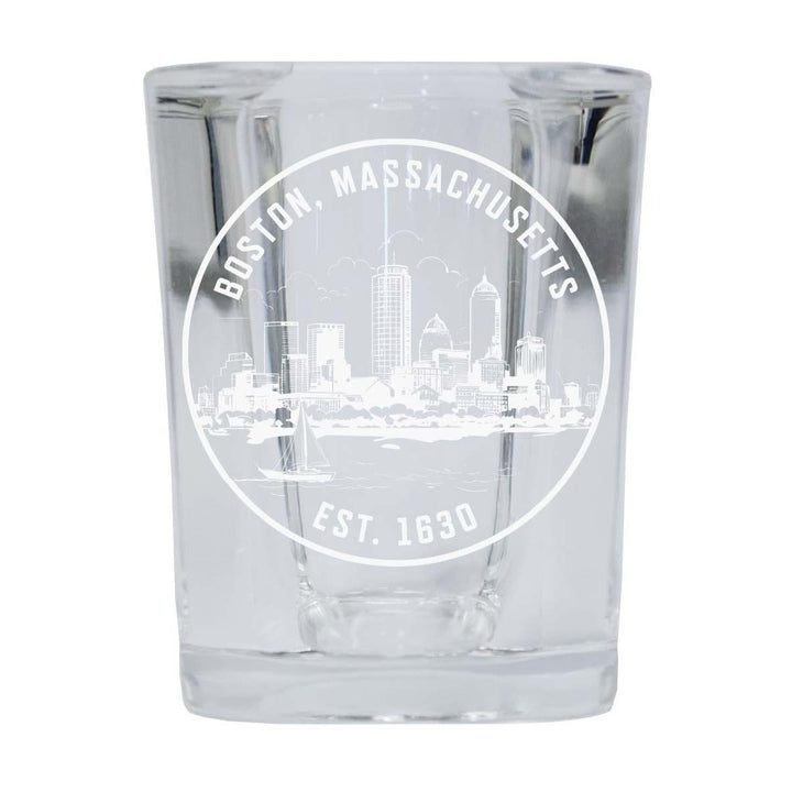 Boston Massachusetts Souvenir 2.5 Ounce Engraved Shot Glass Square Base Image 1