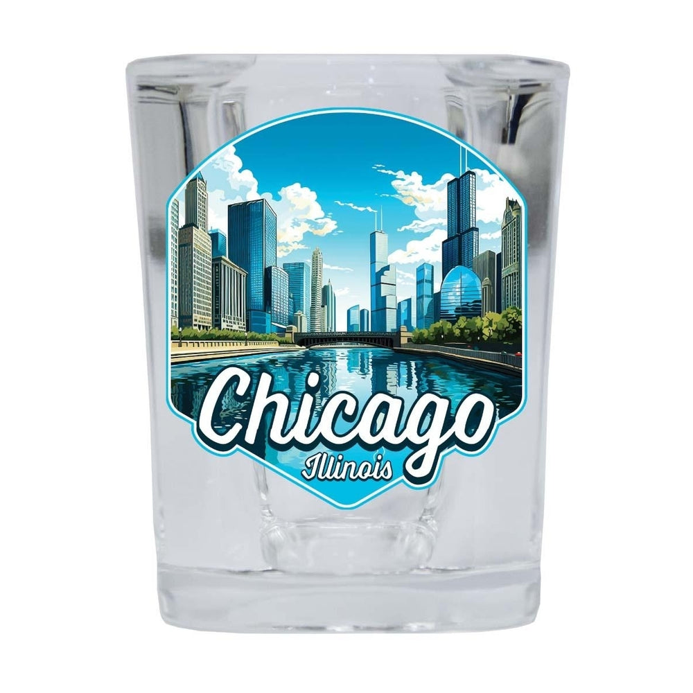 Chicago Illinois A Souvenir 2.5 Ounce Shot Glass Square Base Image 2