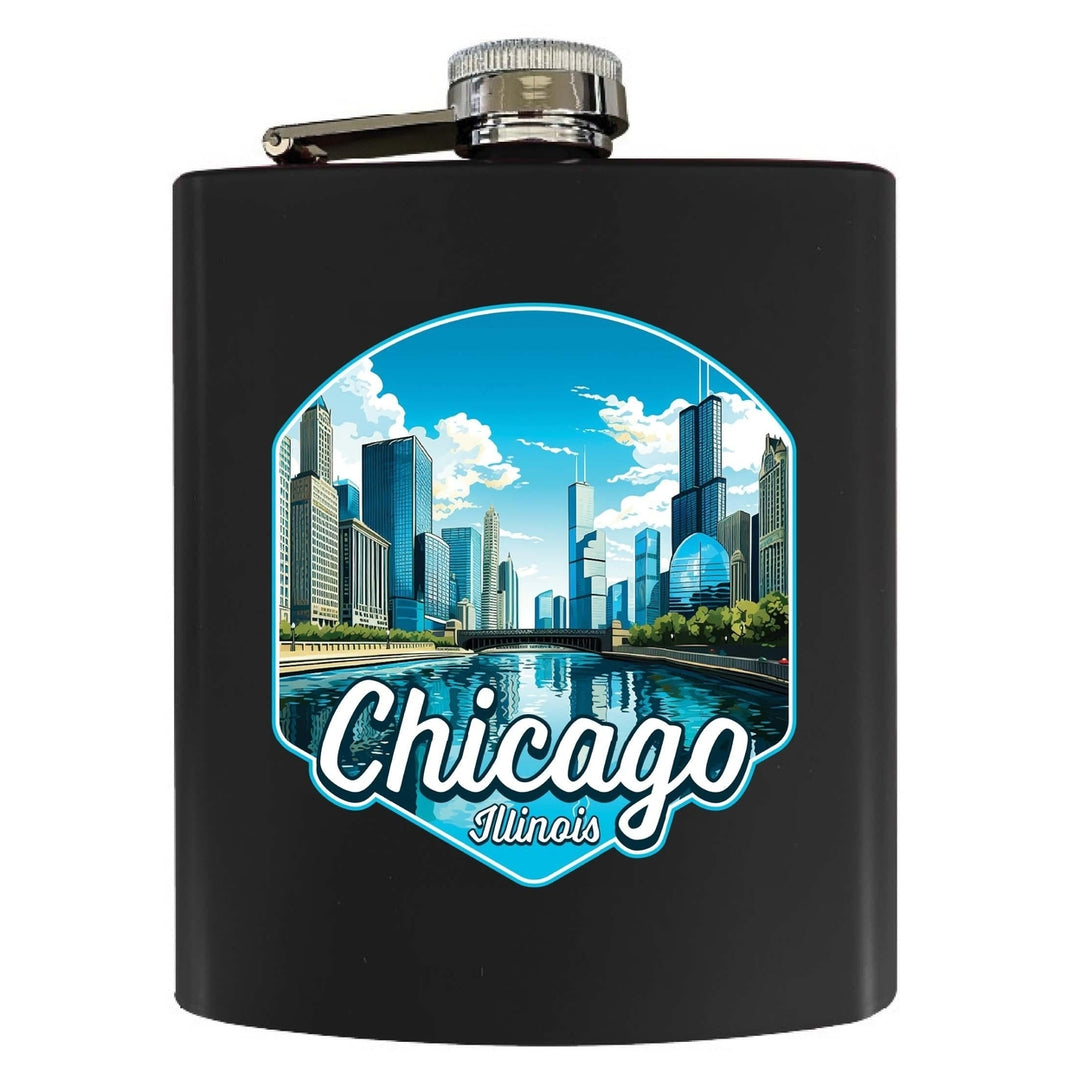 Chicago Illinois A Souvenir 7 oz Steel Flask Matte Finish Image 3