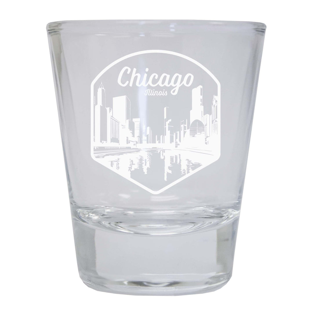 Chicago Illinois Souvenir 1.5 Ounce Engraved Shot Glass Round Image 1