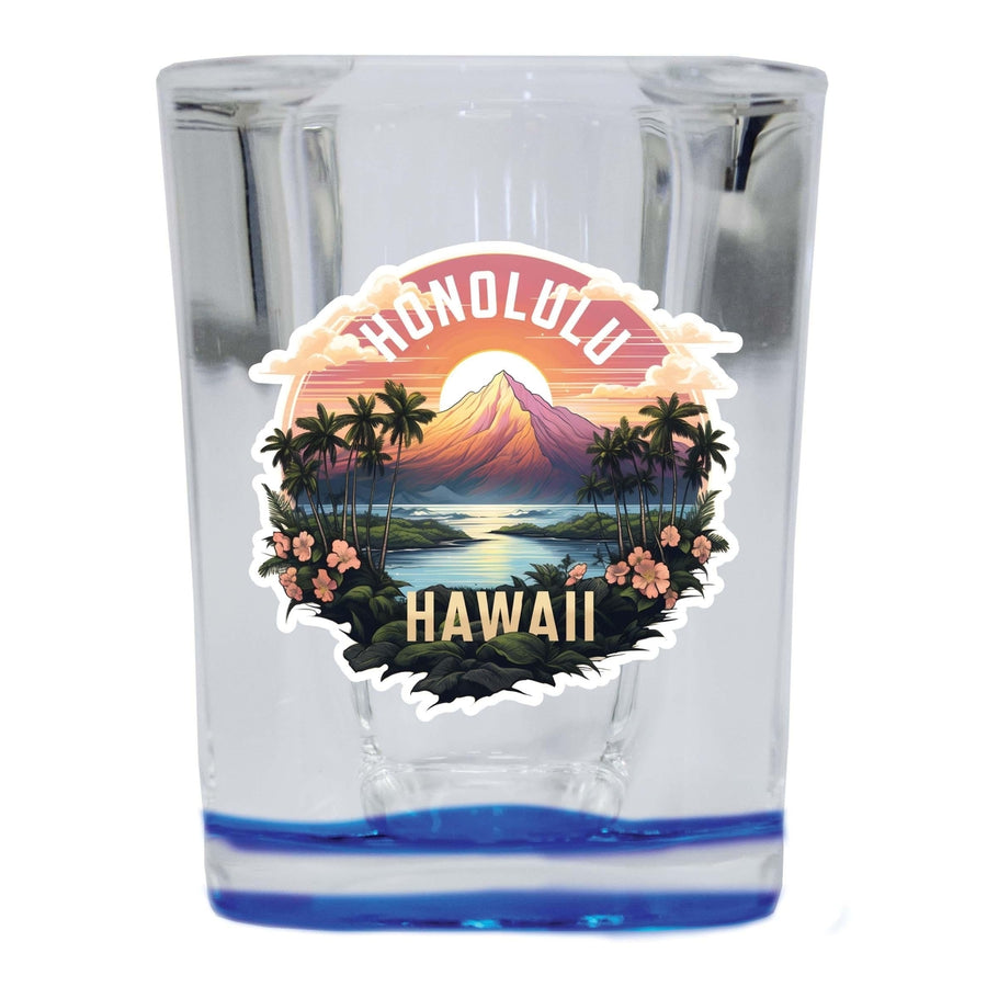 Honolulu Hawaii A Souvenir 2.5 Ounce Shot Glass Square Base Image 1