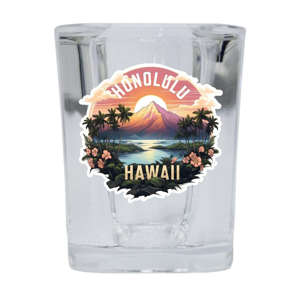 Honolulu Hawaii A Souvenir 2.5 Ounce Shot Glass Square Base Image 2