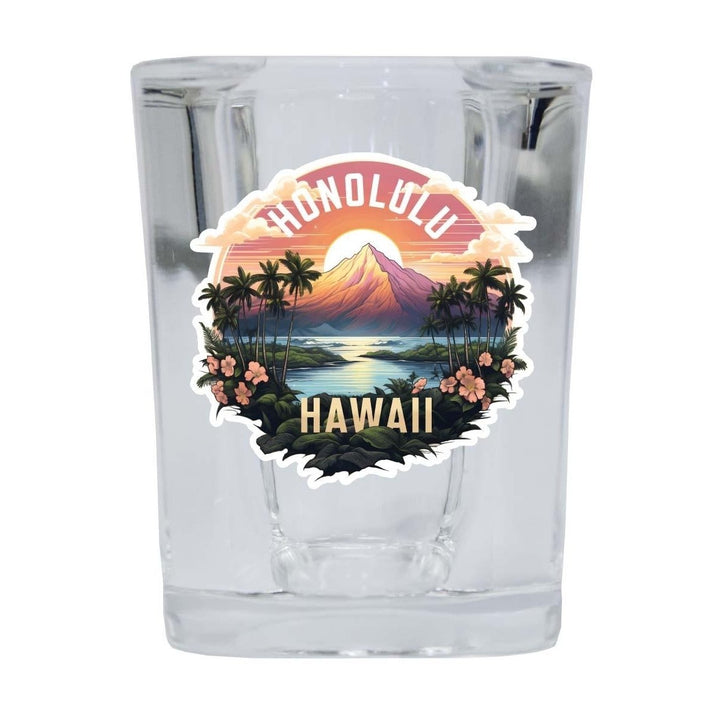 Honolulu Hawaii A Souvenir 2.5 Ounce Shot Glass Square Base Image 1