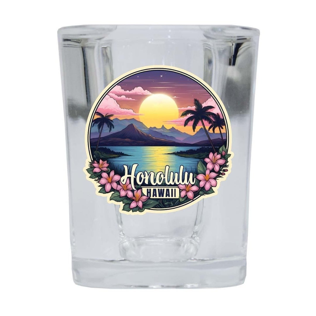 Honolulu Hawaii B Souvenir 2.5 Ounce Shot Glass Square Base Image 1