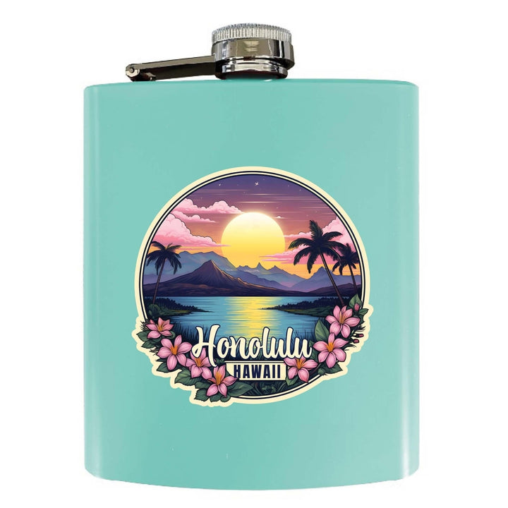 Honolulu Hawaii B Souvenir 7 oz Steel Flask Matte Finish Image 1