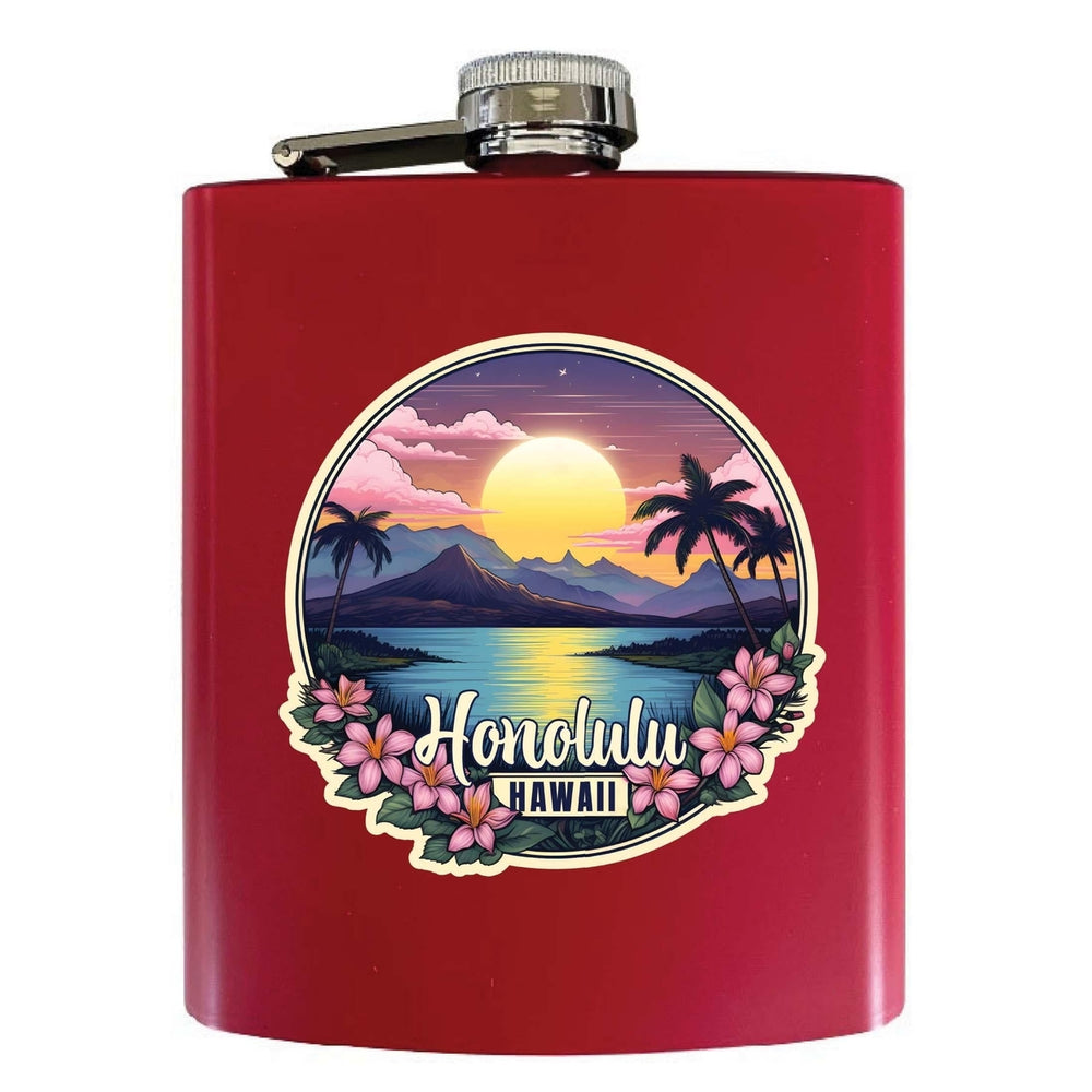 Honolulu Hawaii B Souvenir 7 oz Steel Flask Matte Finish Image 2