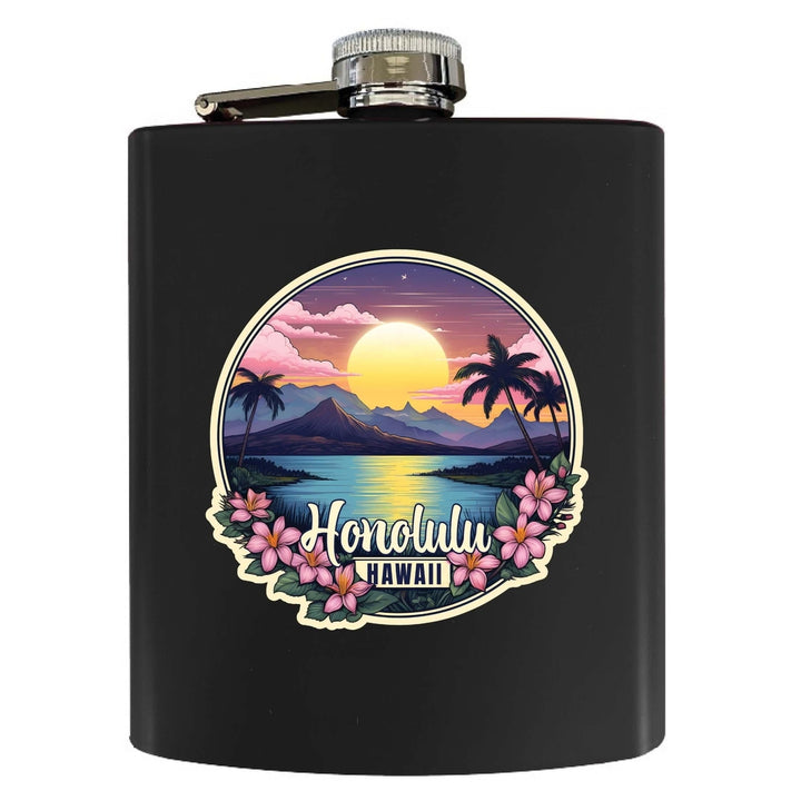 Honolulu Hawaii B Souvenir 7 oz Steel Flask Matte Finish Image 3