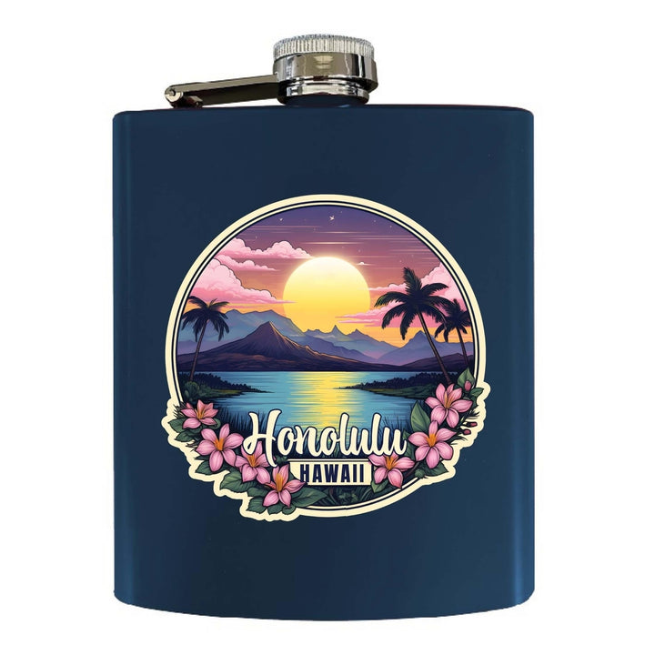 Honolulu Hawaii B Souvenir 7 oz Steel Flask Matte Finish Image 4