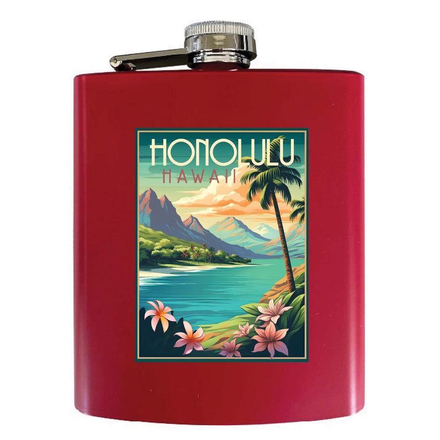 Honolulu Hawaii C Souvenir 7 oz Steel Flask Matte Finish Image 1