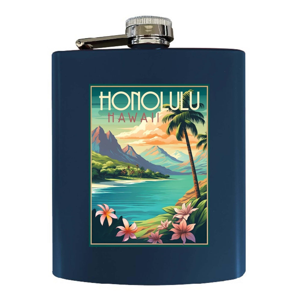 Honolulu Hawaii C Souvenir 7 oz Steel Flask Matte Finish Image 2