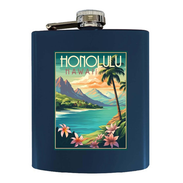 Honolulu Hawaii C Souvenir 7 oz Steel Flask Matte Finish Image 1