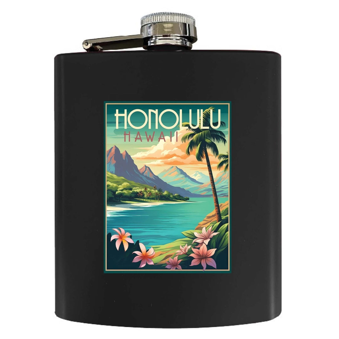 Honolulu Hawaii C Souvenir 7 oz Steel Flask Matte Finish Image 3