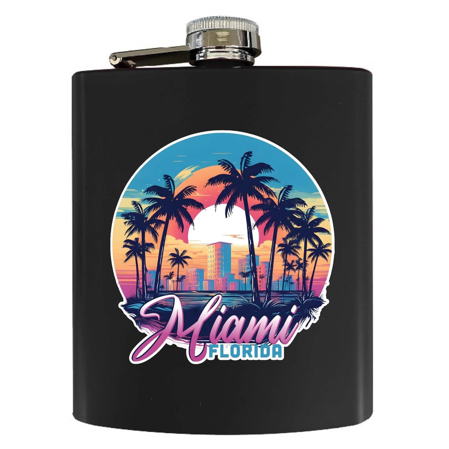 Miami Florida B Souvenir 7 oz Steel Flask Matte Finish Image 1