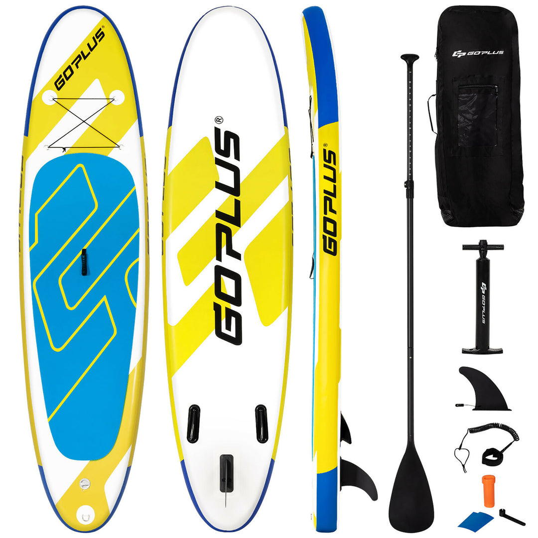 Goplus 10ft Inflatable Stand Up Paddle Board 6 Thick W/ Aluminum Paddle Leash Backpack Blue\Yellow Image 4