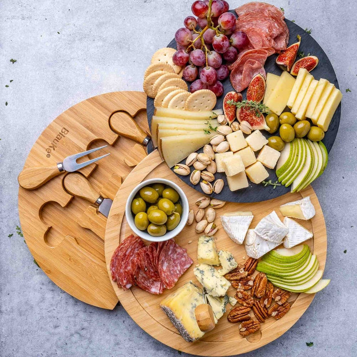 Bamboo Cheese Board with Knife Set Removable Slate 12 Inch Swiveling Charcuterie Image 4