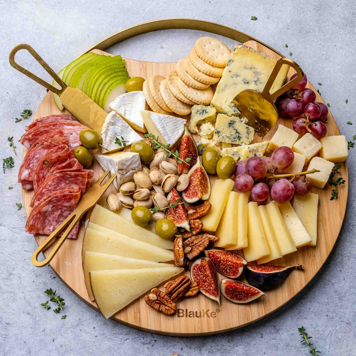 Bamboo Cheese Board and Knife Set with Magnetic Cutlery Storage - 13 inch Round Charcuterie Board Image 8
