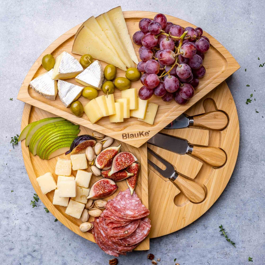 Bamboo Cheese Board Knife Set 14 Inch Swiveling Charcuterie Platter Natural Image 8