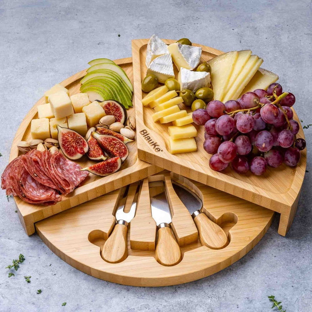 Bamboo Cheese Board Knife Set 14 Inch Swiveling Charcuterie Platter Natural Image 9