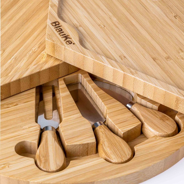 Bamboo Cheese Board Knife Set 14 Inch Swiveling Charcuterie Platter Natural Image 11