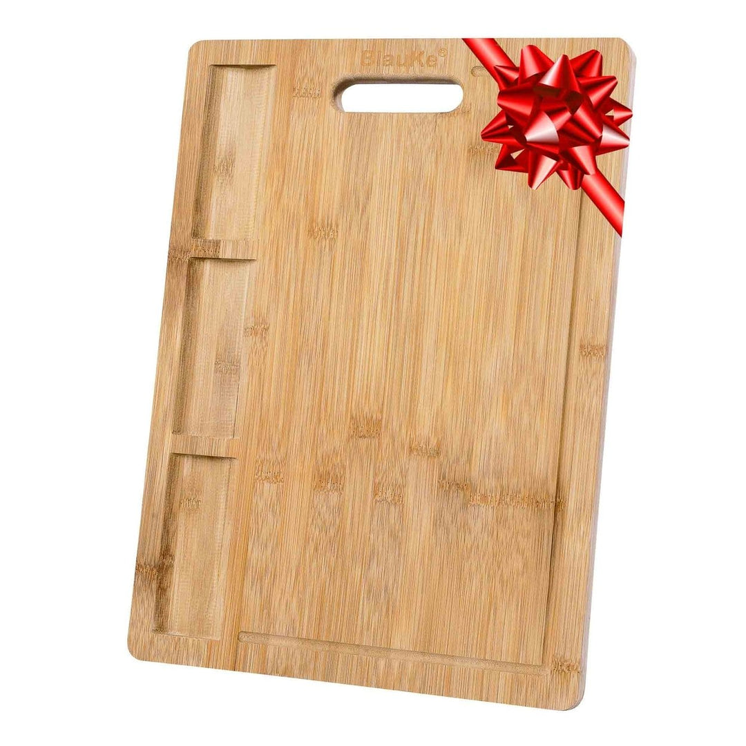 BlauKe Large Bamboo Cutting Board 17x12 Organic Wood with Juice Groove Compartments Image 1